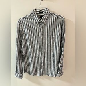 JCrew men’s slim fit linen shirt - Blue and white, size large